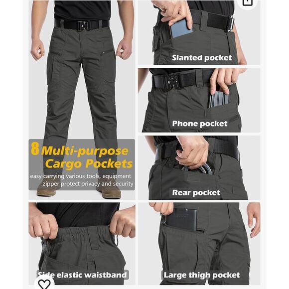 Men's Lightweight Tactical Pants Ripstop Military Cargo Pants 32x32 - Picture 3 of 9